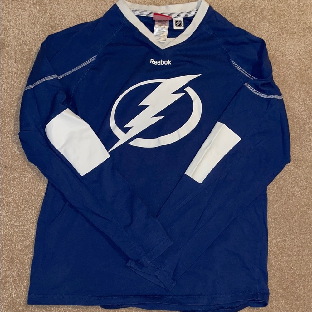 Reebok Blue and White Long Sleeve Shirt